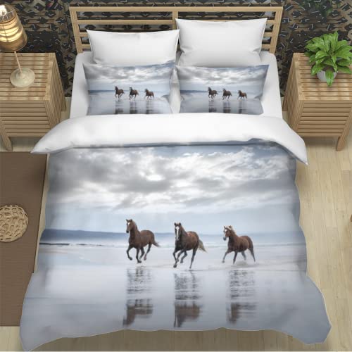 SK-YBB Parure de Lit 3 Pièces 200x200 Troupeau De Chevaux Sets de Housses de Couettes Enfant 3D Imprimé Cheval Garçon Fille Literie 2 Personnes+2 taies...