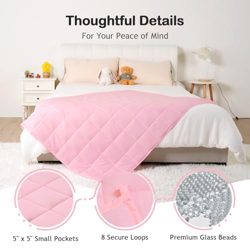 Kivik Weighted Blanket 7 lbs, 41" x 60" Pink Weighted Blankets for Small Single/Twin Size Bed, All-Season Breathable Soft Heavy Blanket for Travel, Calming & Sleep, Washable