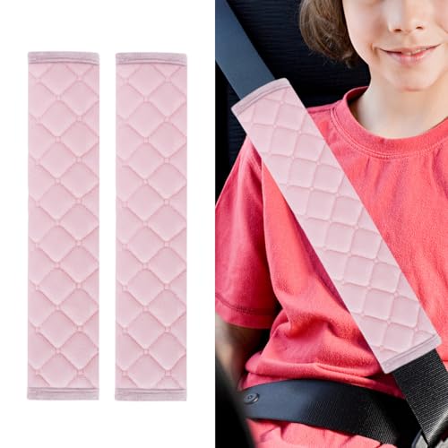 Image of JOYCOURT 2PCS Universal Car Seatbelt Strap Cover, Long Crystal Velvet Shoulder Pad Cover Kit for Adults and Children, Helps Avoid Friction on Shoulder and Neck, Fits All Cars and Packs (Pink)