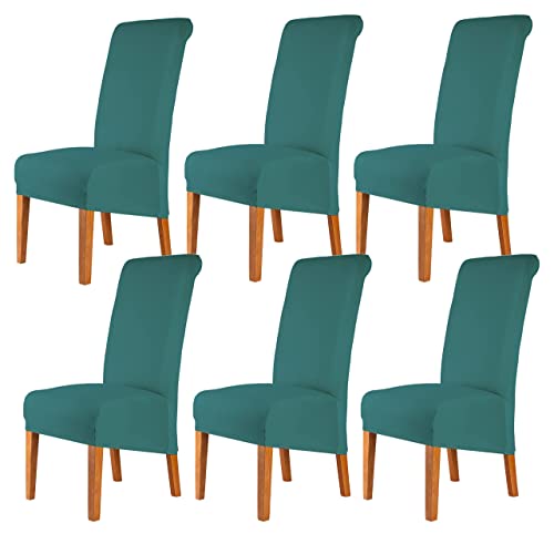 CMAKER High Back Chair Covers Stretch Spandex Fabric Chair Slipcover Seat Cover for Home Washable Removable Parsons Chair Protector Dining Room Kitchen Hotel,Set of 6,Turquoise
