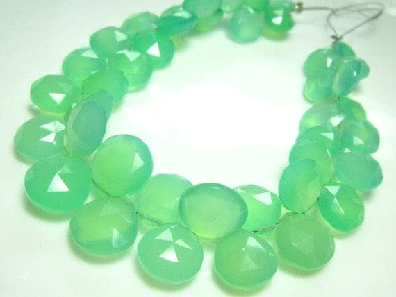Chrysoprase chalcédoine véritable : rang perles cœurs facettés 8-11mm pour bricolage DIY