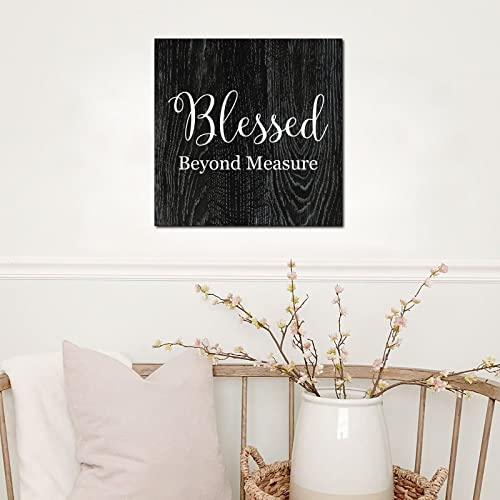 Tollyee Wood Sign With Saying Blessed Beyond Measure Wood Plaque Sign Wall Hanging Positive Word Quote Wood Sign For Home Cabin Front Door Outdoor Decoration 8X8In #TOP4