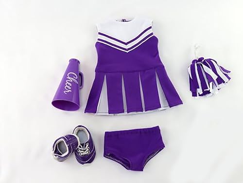 Image of Purple Cheerleader Outfit Cheerleading Uniform with Dress, Bloomers, Poms, Megaphone, Socks, and Shoes | Fits 18 inch American Girl Dolls, Madame Alexander, Our Generation, etc. | 18 Inch Doll Clothes