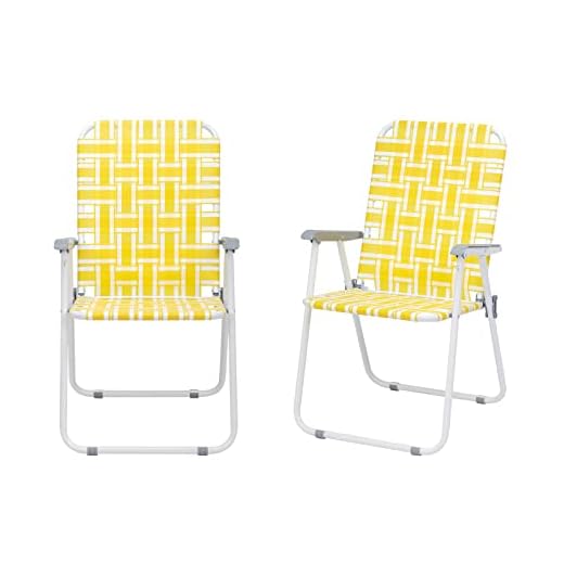 Outvita Webbed Lawn Chairs Set of 2, Foldable Metal Patio Chairs Stable Steel Outdoor Chair for Camping, Fishing, Beach, Poolside, Backyard and BBQ (Yellow&White)