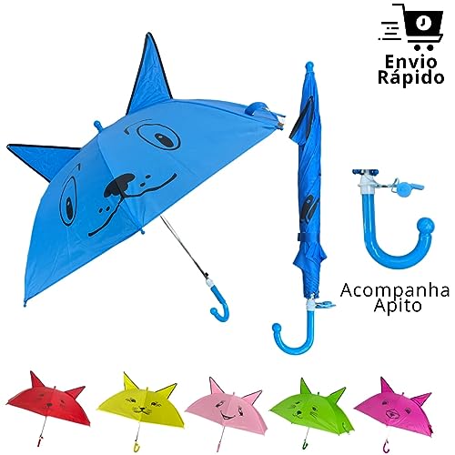 Guarda Chuva Infantil Sombrinha Personagem com Orelhinha Com Apito e Automático (Verde)