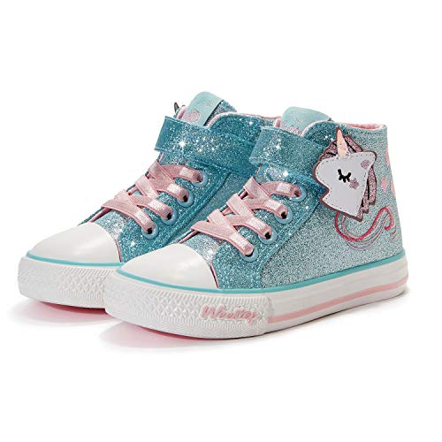 Weestep Girls Toddler/Little Kid Glitter Unicorn Bow Sneaker Shoe Unicorn Blue 2 10 Toddler