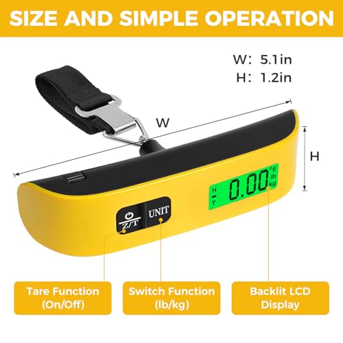 Image of BAGAIL Digital Luggage Scale, 110lbs Hanging Baggage Scale with Backlit LCD Display, Portable Suitcase Weighing Scale, Travel Luggage Weight Scale with Hook, Strong Straps for Travelers