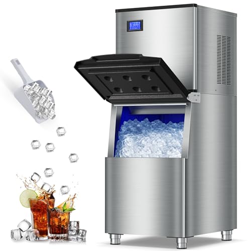 Commercial Ice Maker Machine 460LBS/24H 360LBS Ice Bin LCD Touch Screen Self Cleaning Function Freestanding Ice Maker 156 Counts Ice Ready in 5-10 min