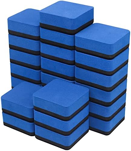 Dry Erase Erasers, IHPUKIDI 24 Pack Magnetic Whiteboard Dry Eraser Chalkboard Cleansers for Classroom, Home, and Office (Blue, 1.97 x 1.97 Inch)