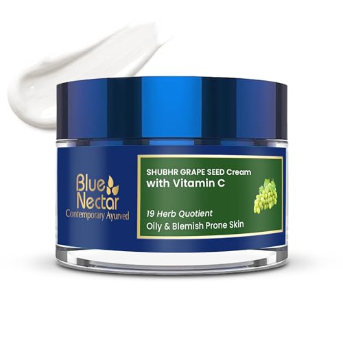 Image of Blue Nectar Plant Based Vitamin C Face Moisturizer for Oily Acne Prone Skin | 19 Herbs Oil-Free Grapeseed Daily Face Cream for Women | Ayurvedic Lightweight Cream with Natural Ingredients for Day Night