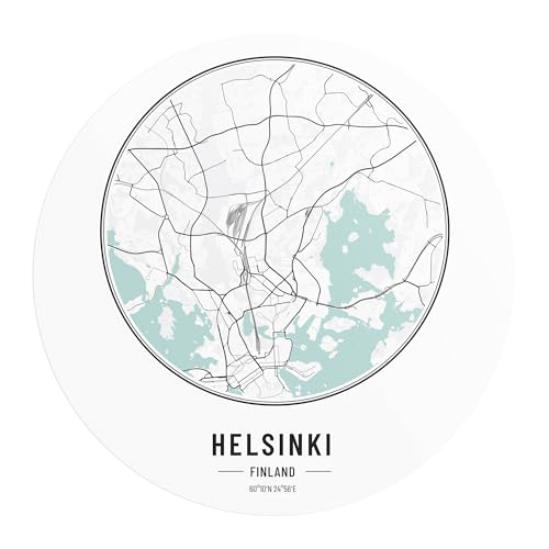 DEQORI Carta da parati rotonda autoadesiva Ø 80 cm | motivo città plan Helsinki | tela tessile – staccabile, decorativa e indeformabile – per soggiorno, ufficio, corridoio o cameretta dei bambini