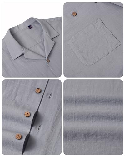 Image of Alimens & Gentle Mens Linen Shirts Cotton Hawaiian Shirts Short Sleeve Button Down Shirts Casual Summer Beach Tops