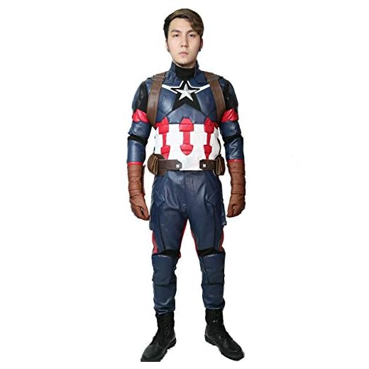 Mesky EU Los Vengadores Capitán América Costume Steve Rogers Disfraz 7PZ para Adultos Captain America 3: Civil War Cosplay Costume Accesorio Halloween Carnaval Coleción para Hombre/Mujer