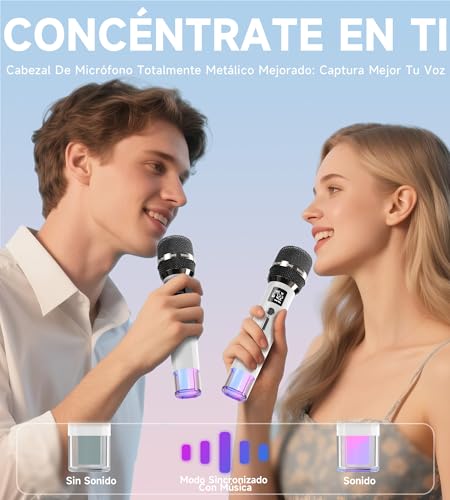 Micrófono Inalámbricos, Micrófonos Con Conexión de Chip Uno a Uno y Luces LED, Duración de 40h, Alcance de Recepción de 200 Pies, Control de Volumen, Micrófono de Karaoke Para Cantar, YouTube/TikTok - imagen 7
