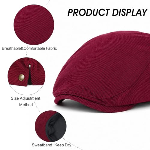 Image of 3Pcs Men's Newsboy Caps Cotton Cooling Hat Adjustable Flat Cap for Men