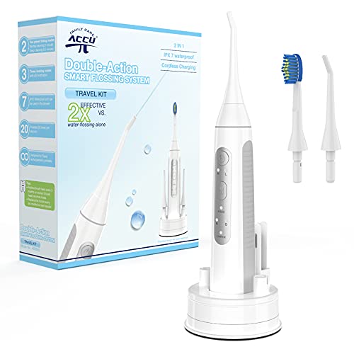 Water Flosser and Electric Toothbrush Combo - 2 in 1 Cordless Water Flosser with Toothbrush, IPX7 Waterproof Teeth Cleaner, Rechargeable Oral Irrigator with 3 Modes | 2 nozzles | 1 Brush Head