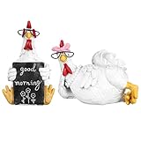 Wesiti 2 Pack Rustic Rooster and Chicken Resin Statue Set Good Morning Chicken Figurine Farmhouse Resin Decor for Home Office Desktop Bookshelf Festival Gift