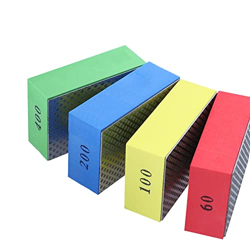 Image of 4Pcs Diamond Hand Polishing Pads Diamond Sanding Pads Diamond Sanding Block Sponge Backing Diamond Polishing Pad for Glass Tile Stone Concrete Granite(SIZE:60#, 100#,200#,400#)