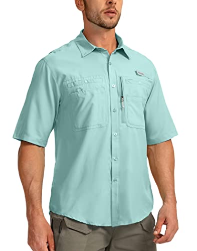 Men's Fishing Shirts with Zipper Pockets UPF 50+ Lightweight Cool Short Sleeve Button Down Shirts for Men Casual Hiking