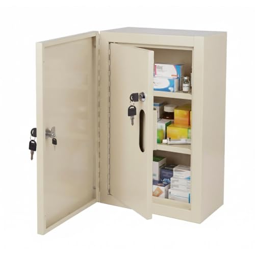 Locking Medicine Cabinet, Narcotics Cabinet with Dual Lock Doors, Wall Mounted Metal Medication Storage Cabinet, Secure Drug Storage Box for Clinics Pharmacies Veterinary Offices&Healthcare Facilities