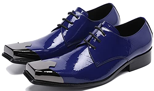 Santimon Men's Oxfords Leather Lined Metal Tip Square Toe Slip On Dress Shoes3