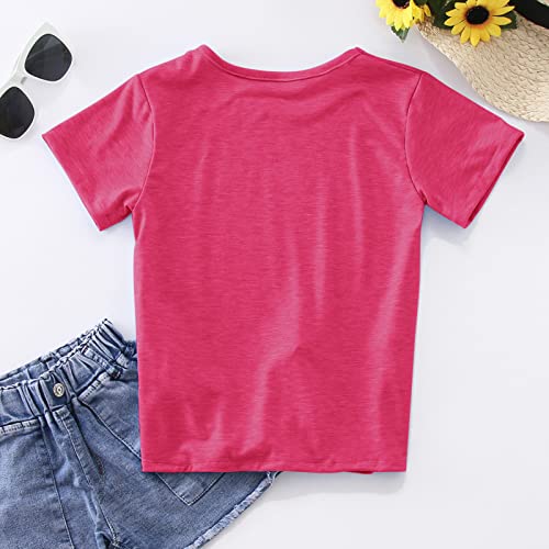 Children Kids Girls Tie Front Knot T Shirt Solid Short Sleeve Tee Crewneck Loose Casual Blouse Tops for 4~13T3
