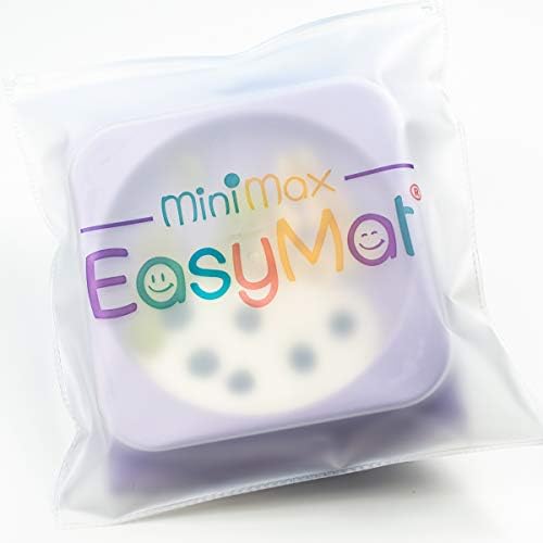 EasyMat MiniMax Silicone Baby Weaning Suction Open Bowl Plate by EasyTots | Strongest 5-Point Suction Feeding Mat with Lid and Carry Case for High Chair Feeding and Travel (Lilac)
