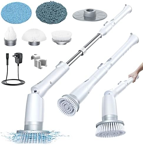 LABIGO Electric Spin Scrubber LA3 Pro, Cordless Bathroom Scrubber with 5 Replacement Head, 3 Adjustable Angle, Household Power Cleaning Brush with Extension Arm for Bathtub Window Car Grout Tile Floor