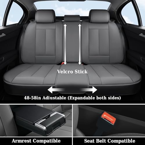 Image of Coverado Car Seat Covers Full Set, Luxury Leather Car Seat Cover, Front and Back Seat Covers for Cars, Waterproof Car Seat Protector, Automotive Seat Covers Universal Fit Most Cars(Gray)