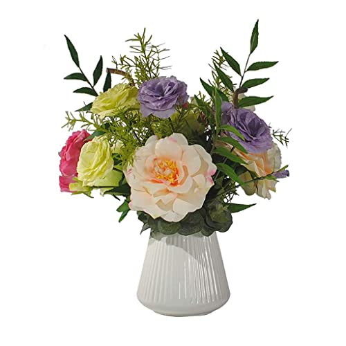 Realistic Fake Flowers Bellflower Camellia Artificial Flower With Ceramic Vase Plastic Flower For Home Office Living Room Entrance Fake Flower Decoration #TOP4