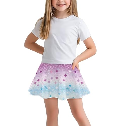 Liuqpwys Fish-Scaled Pattern Tennis Skirts for Girls Breathable Running Sport Golf Skorts Fashion Outing Wear School Kids Teen Mini Skirts 11-12 Years