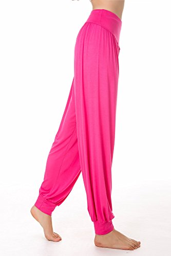 Calça feminina elástica de algodão modal macio da Lanmay para yoga, esportes, dança e harém, Rose Re