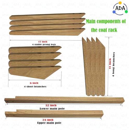 Image of ADA Bamboo Coat Rack Stand, Tree-Shaped 8 Hooks Clothes Hanger with 4-Tier Storage Shelves & Solid Base, Freestanding Organizer for Clothes, Hats & Bags, Light Brown (45x45x175 cm)