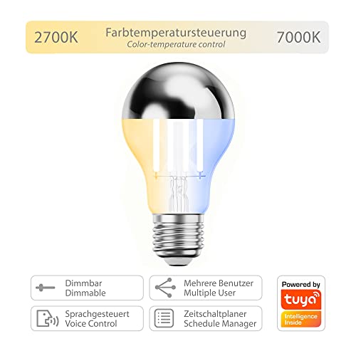 ledscom.de 3 Pieces E27 LED Bulb, A60, Warm White, Cool White (2700-7000 K), 4.8 W, 486lm, Smart Home, WLAN, Alexa - Image 3