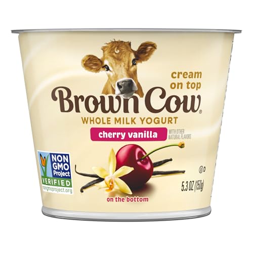 Image of Brown Cow Cream Top Cherry Vanilla on the Bottom Whole Milk Yogurt, 5.3 oz. Cup - Creamy, Delicious Yogurt