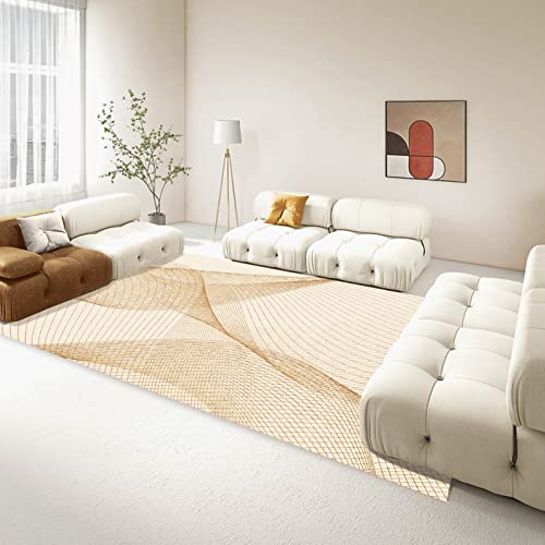 FINOREN Artistic Lines Area Rugs for Living Room,Bedroom,Hallway,Dining Room,Non-Shedding,Non Slip Backing,Floor Decoration Carpets,Golden Line,5x7 Feet