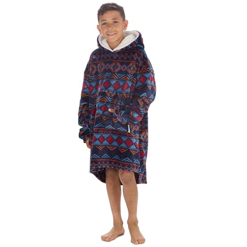 Undercover Manta de forro polar suave de manga larga con capucha para niños, Imprimir Azteca, 6-13 Years