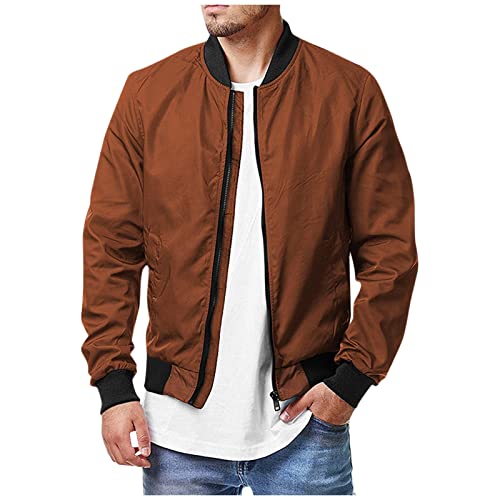 Ymosrh Work Jackets For Men, Coat Men Fashion Mens Lightweight Rain Jacket Leather Motorcycle Men's Flight Bomber Jacket Spring Fall Causal Softshell Windbreaker Coat Outerwear Letterman (L, Coffee) #TOP22