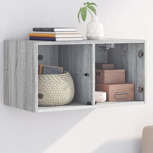 Armoire murale avec portes en verre meuble suspendu rangement salon bureau gris - 4