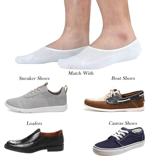 Amuer 5 Pairs Mens No Show Socks With Non Slip Grips,Loafer Sneakers Low Cut Cotton Socks Non-Slip Silicon Grip Moisture Wicking Low Cut Invisible Casual Socks Loafer Socks Men Invisible Sock