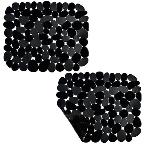 Coopay 2 Pack Kitchen Sink Mat Small Size Plastic Pebble Kitchen Mat PVC Eco-Friendly Adjustable Stainless Steel/Porcelain Dish Drying Pad Protector for Bottom of Sink, 12.2 x 10 Inches (Black)