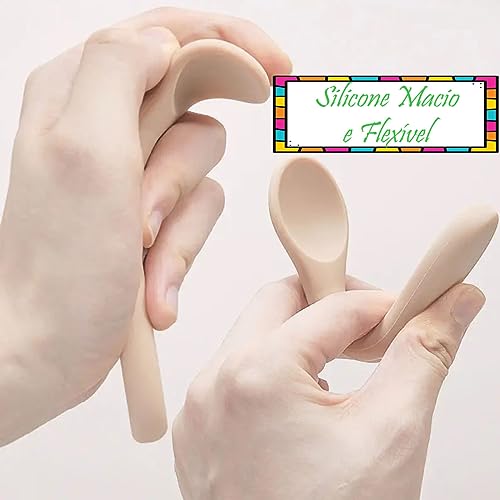 Kit Talheres em Bambu ou Silicone Garfo e Colher Introdução Alimentar Macio (Verde)