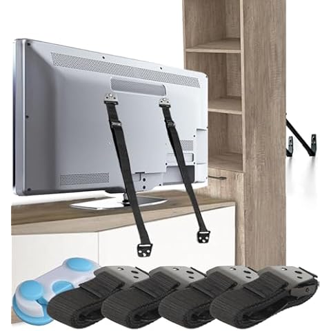 Family Care TV Safety Straps 4 Pack+Gift - Metal Furniture Straps for Baby Proofing - TV Straps Safety for Flat Screen - Earthquake Straps for Bookcases - Furniture Anchors Anti Tip Kit Cover