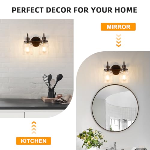 Image of 2 Lights Hammered Glass Bathroom Vanity Light, Oil Rubbed Bronze