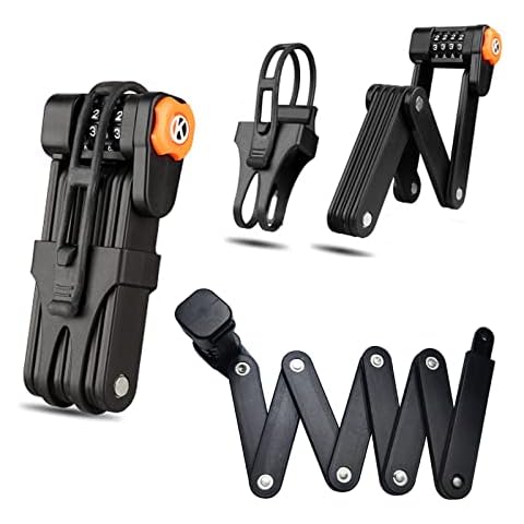 Ikaufen Folding Bike Lock, Compact Bike Lock for Bicycle Scooter Motorcycle Chain Lock, Heavy Duty Anti Theft Bicycle Locks with Mounting Bracket 4-Digit Foldable Bike Lock Cover