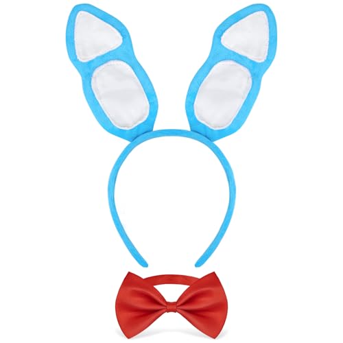 ZIZWO 2PCS Bunny Costume Set with Rabbit Ears Headband and Bow Tie Halloween Animal Costume Accessories for Adult Kids Dress Up (Blue