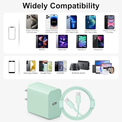 Image of iPhone 17 16 15 Charger Fast Charging 6FT - 20W USB C Charger Block with 6FT Type C to C Cable Compatible with iPhone 17 /17 Pro /17 Pro Max /Air /16 /16e /15, iPad Pro, iPad Air (Green)