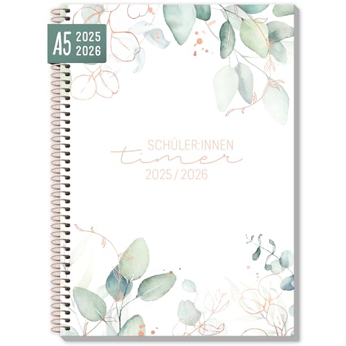 Schüler-Timer mit Spiralbindung 2025/2026 A5 Blattgold Schülerkalender 25/26, Schulkalender, Schülerplaner, Hausaufgabenheft, Schulplaner 25/26 - nachhaltig & klimafreundlich