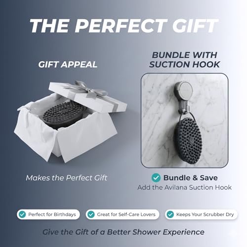 Image of Avilana Silver Edition Body Scrubber - Silver-Ion Infused Silicone Shower Brush, ISO Tested Dual Sided, Stays Fresher Longer, SGS Certified Gentle Exfoliating Loofah Alternative Sensitive Skin Women
