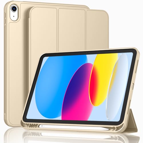 Image of ToaPoia Case for iPad (A16) 11 Inch 2025 /iPad 10th Generation 10.9 Inch 2022, Slim Trifold Stand Protective Cover with Pencil Holder and Soft TPU Back,Support Auto Sleep /Wake (Champagne Gold)